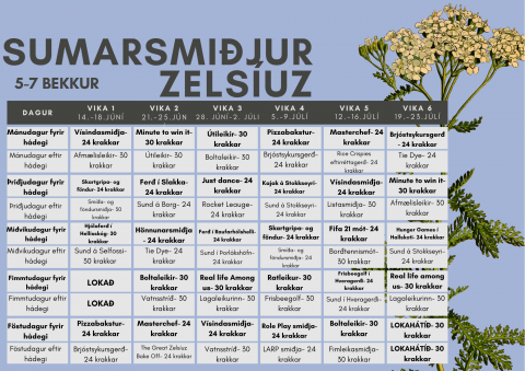 Fjölbreyttar og skemmtilegar smiðjur í sumar hjá Zelsiuz fyrir 5.-7. bekk